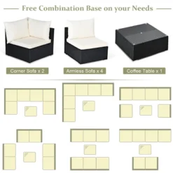 Costway 7PCS Patio Rattan Furniture Set Sectional Sofa Cushioned Glass Table Steel Frame -Crosley Shop GUEST afec78ee f166 4d0f 9216 e881cbe5cadb