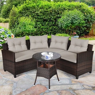 Costway 4PCS Outdoor Patio Rattan Furniture Set Cushioned Sofa Table 4 Costway 4PCS Outdoor Patio Rattan Furniture Set Cushioned Sofa Table - Image 2