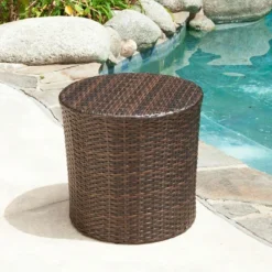 Keaton Wicker Barrel Side Table - Brown- Christopher Knight Home -Crosley Shop GUEST b07df02b 3a67 4526 b555 4dea127df809