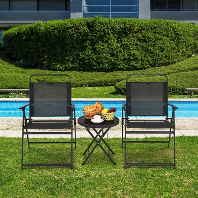 Tangkula 3PCS Patio Bistro Set Outdoor Folding Table & Chairs Set W/Tempered Glass Top Black 3 Tangkula 3PCS Patio Bistro Set Outdoor Folding Table & Chairs Set W/Tempered Glass Top Black