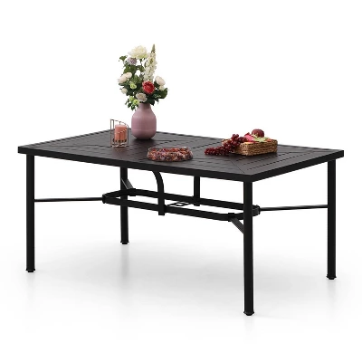 7pc Outdoor Dining Set With 6 Chairs With Seat & Back Cushions & Metal Rectangle Table With Umbrella Hole - Captiva Designs 13 7pc Outdoor Dining Set With 6 Chairs With Seat & Back Cushions & Metal Rectangle Table With Umbrella Hole - Captiva Designs - Image 11