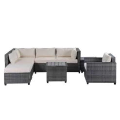 8pc Wicker Patio Conversation Set With Cushions - Beige - GODEER -Crosley Shop GUEST b1ce9737 e8d2 4409 ac3f 55a042d12024