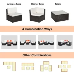 Costway 7PCS Patio Rattan Furniture Set Sectional Sofa Cushioned Glass Table Steel Frame -Crosley Shop GUEST b2c28633 09c7 480b a426 83693d0b2117