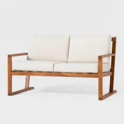 Saracina Home Modern Slat -Back Acacia Outdoor Bench With Cushions -Crosley Shop GUEST b32eb02a fd49 4839 b47e 059064873bd3