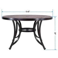 48" Round Patio Dining Table With Umbrella Hole - Bronze - WELLFOR