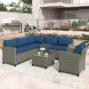 5pc Outdoor Wicker Conversation Set With Cushions - Blue - GODEER -Crosley Shop GUEST b408999a 2281 4eb9 bced 92c328ccb662