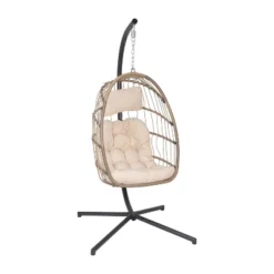 Flash Furniture Cleo Patio Hanging Egg Chair, Wicker Hammock With Soft Seat Cushions & Swing Stand, Indoor/Outdoor Cushions -Crosley Shop GUEST b418da7e 5b5d 4cc1 be30 1ab89e648dff