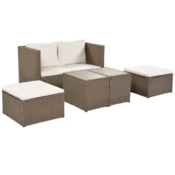 Outdoor Patio 6-Piece PE Wicker Sectional Sofa With 2 Coffee Tables, Brown Wicker + Beige Cushions - ModernLuxe -Crosley Shop GUEST b4bac65c fc5d 4967 81db de7e4270e873