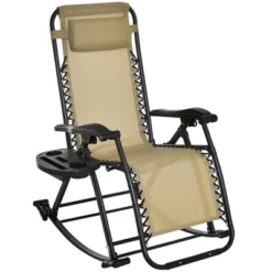 Outsunny Zero Gravity Reclining Rocking Chair, Lounge Rocker, Folding, Pillow, Side Tray, Cup And Phone Holder -Crosley Shop GUEST b4cb73f6 42d2 4eda 907f ae4818567445