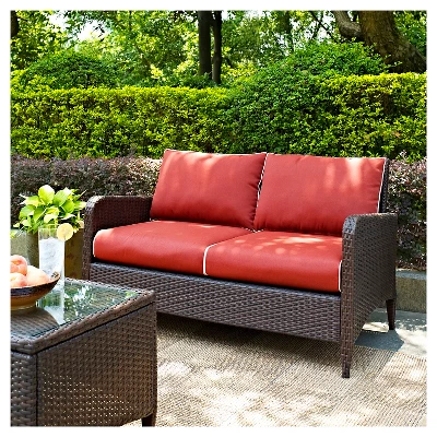 Kiawah Outdoor Wicker Loveseat Sangria - Crosley 3 Kiawah Outdoor Wicker Loveseat Sangria - Crosley
