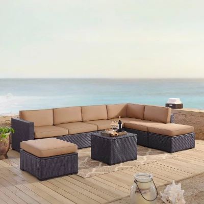 Biscayne 6pc Outdoor Wicker Sectional Set - Mocha - Crosley 3 Biscayne 6pc Outdoor Wicker Sectional Set - Mocha - Crosley
