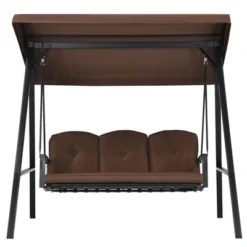 Tangkula 3-Person Patio Swing Seat Outdoor Porch Swing All Weather Hammock W/Adjustable Canopy & Cushions Brown/Gray -Crosley Shop GUEST b6692377 9b6b 4723 bbb1 6d9f37c5655b