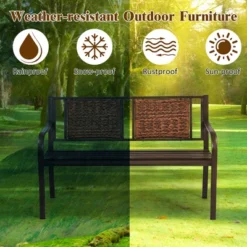 Costway Patio Garden Bench Steel Frame Rattan Backrest Park Yard Outdoor Porch Furniture -Crosley Shop GUEST b700c723 2a5a 40f7 a834 fa98849e7db0