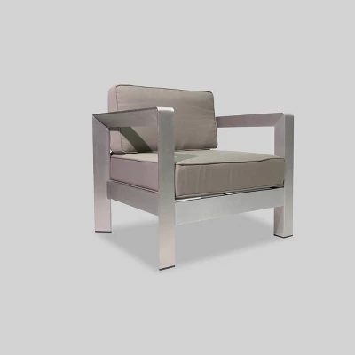 Amata 5pc Aluminum Chat Set With Fire Pit And Tank Holder - Silver/Khaki/Dark Gray - Christopher Knight Home 4 Amata 5pc Aluminum Chat Set With Fire Pit And Tank Holder - Silver/Khaki/Dark Gray - Christopher Knight Home - Image 2