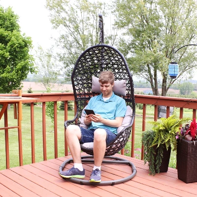 Sunnydaze Decor Sunnydaze Outdoor Resin Wicker Patio Cordelia Hanging Basket Egg Chair Swing With Cushion, Headrest, And Steel Stand Set- 3pc 12 Sunnydaze Decor Sunnydaze Outdoor Resin Wicker Patio Cordelia Hanging Basket Egg Chair Swing With Cushion, Headrest, And Steel Stand Set- 3pc - Image 10