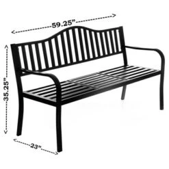 Outdoor Powder Coated Steel Park Bench, Garden Bench With Pop Up Middle Table, Lawn Decor Seating Bench For Yard, Patio, Garden, Balcony, And Deck -Crosley Shop GUEST b7a30e72 4453 4a71 8f48 b3520017bbea
