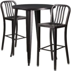 Flash Furniture Commercial Grade 30" Round Metal Indoor-Outdoor Bar Table Set With 2 Vertical Slat Back Stools -Crosley Shop GUEST b8070ca7 2c4e 4407 bb8c 2bb4d731469b