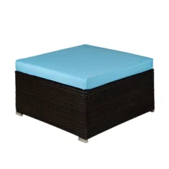 4pc Outdoor Wicker Conversation Set With Cushions - Blue/Brown - GODEER -Crosley Shop GUEST b8102232 db12 4f4e 8a78 163e6ee60eed