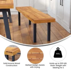 Emma And Oliver Rustic Natural Acacia Wood Bench With Seating For Two, Flared Wooden Legs And Slatted Surface For Indoor And Outdoor Use 16 Emma And Oliver Rustic Natural Acacia Wood Bench With Seating For Two, Flared Wooden Legs And Slatted Surface For Indoor And Outdoor Use -Crosley Shop GUEST b81371e9 1817 46c6 9889 e3ae3d8cb3fe 1