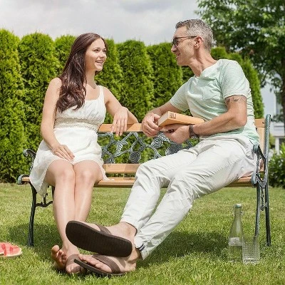 Costway Patio Park Garden Bench Porch Chair Outdoor Deck Cast Iron Hardwood Rose 4 Costway Patio Park Garden Bench Porch Chair Outdoor Deck Cast Iron Hardwood Rose - Image 2