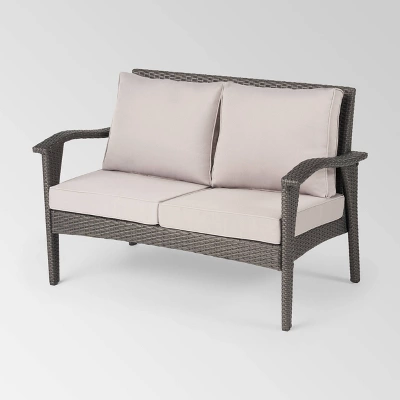 Kalo 5pc Wicker Chat Set With Fire Table - Gray/Light Gray/Dark Gray - Christopher Knight Home 4 Kalo 5pc Wicker Chat Set With Fire Table - Gray/Light Gray/Dark Gray - Christopher Knight Home - Image 2