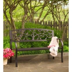 Plow & Hearth Tree Of Life Metal Garden Bench, In Black -Crosley Shop GUEST b93d3340 fdae 48cb ae6c 9d26b9e9c3b2