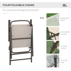 Outsunny 6 Piece Patio Dining Set For 4 With Umbrella, 4 Folding Dining Chairs & Round Glass Table For Garden, Backyard And Poolside -Crosley Shop GUEST b95d9d2a a40a 41f8 832a 05157dfb5593