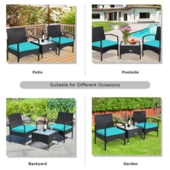 Tangkula 3 PCS Patio Wicker Rattan Furniture Set Coffee Table & 2 Rattan Chair W/ Cushion Turquoise -Crosley Shop GUEST b97742d4 747f 4d02 b12a c9a376fc350f