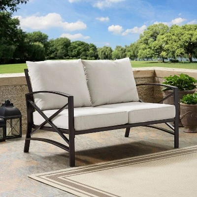 Kaplan Outdoor Metal Loveseat - Oatmeal/Bronze - Crosley 3 Kaplan Outdoor Metal Loveseat - Oatmeal/Bronze - Crosley