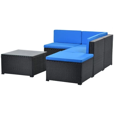5pc Wicker Patio Sectional Seating Set With Cushions - Black/Blue - GODEER 22 5pc Wicker Patio Sectional Seating Set With Cushions - Black/Blue - GODEER - Image 20