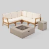 Illona 7pc Acacia Wood V-Shaped Sofa & Square Fire Table Set Teak/Crme/Light Gray- Christopher Knight Home -Crosley Shop GUEST bb1a370d 2bfd 4420 a9ed b6a17c9eb234