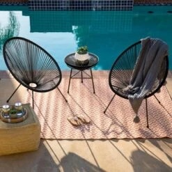 Best Choice Products 3-Piece All-Weather Patio Acapulco-Style Bistro Furniture Set W/ Rope, Glass Top Table