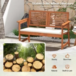 Costway Patio Bench Outdoor Solid Wood Loveseat Chair With Backrest & Cushion Porch Garden -Crosley Shop GUEST bbaef6bd e603 4787 9134 0642b91dc071
