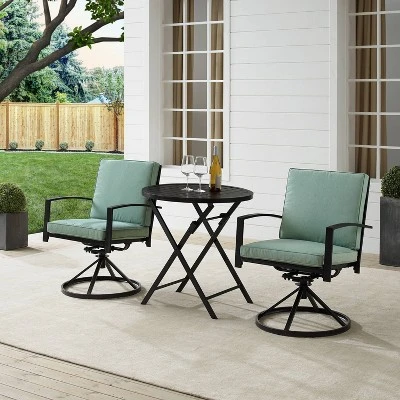 3pc Kaplan Outdoor Steel Bistro Set Mist/Bronze - Crosley 3 3pc Kaplan Outdoor Steel Bistro Set Mist/Bronze - Crosley