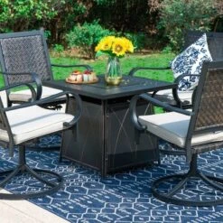 Crosley Shop 27 5pc Patio Dining Set With Steel Fire Pit Table & 360 Swivel Chairs - Captiva Designs
