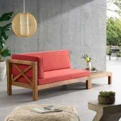 2pc Brava Outdoor Acacia Wood Left Arm Loveseat & Coffee Table With Cushion Teak/Red - Christopher Knight Home 13 2pc Brava Outdoor Acacia Wood Left Arm Loveseat & Coffee Table With Cushion Teak/Red - Christopher Knight Home -Crosley Shop GUEST bc4b81b1 217b 4ec1 a2b7 80ba013a63bd