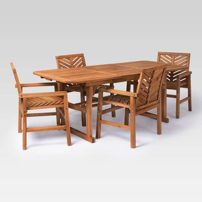 5pc Slatted Extendable Acacia Wood Patio Dining Set - Saracina Home 11 5pc Slatted Extendable Acacia Wood Patio Dining Set - Saracina Home - Image 9