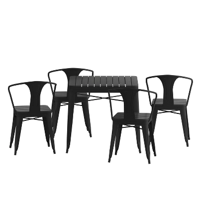 Flash Furniture All-Weather Resin Top Square Table & 4 Metal Chairs With Poly Resin Seats-Black 12 Flash Furniture All-Weather Resin Top Square Table & 4 Metal Chairs With Poly Resin Seats-Black - Image 10