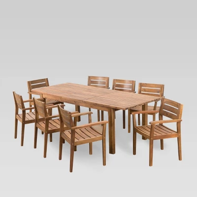 Wilson 9pc Acacia Wood Dining Set With Expandable Dining Table - Teak - Christopher Knight Home 3 Wilson 9pc Acacia Wood Dining Set With Expandable Dining Table - Teak - Christopher Knight Home