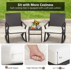 Costway 3PCS Patio Rattan Wicker Rocking Chairs Table Bistro Set Cushioned Rocker Garden -Crosley Shop GUEST c15225f3 0ec8 435c bd6a 6705c9d7b16e