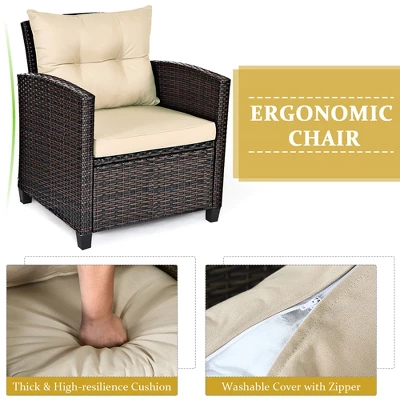 Costway 7PCS Patio Wicker Furniture Set Gas Fire Pit Sofa Side Table Cushioned 8 Costway 7PCS Patio Wicker Furniture Set Gas Fire Pit Sofa Side Table Cushioned - Image 6