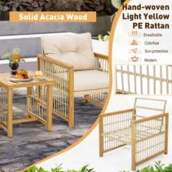 Costway 3PCS Patio PE Wicker Conversation Set Acacia Wood Frame WithSeat & Back Cushions -Crosley Shop GUEST c277174d c10c 4b60 9166 f25ad488a162
