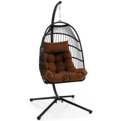Costway Patio Hanging Egg Chair With Stand Waterproof Cover Folding Basket Cushion GreyBrown -Crosley Shop GUEST c348bc1c c357 4a69 8e5b 09cd0d34ed41