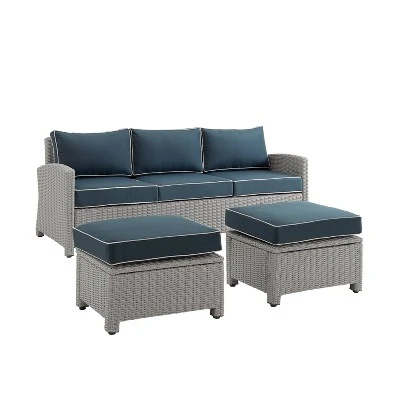 Bradenton 3pc Outdoor Wicker Sofa & 2 Ottoman Set - Navy/Gray - Crosley 5 Bradenton 3pc Outdoor Wicker Sofa & 2 Ottoman Set - Navy/Gray - Crosley - Image 3