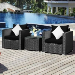 Costway 3PCS Patio Rattan Wicker Furniture Set Sofa Table W/Cushion Yard RedTurquoise NavyBlack -Crosley Shop GUEST c48fb920 28bd 46cf a21d 25cd650a12b7
