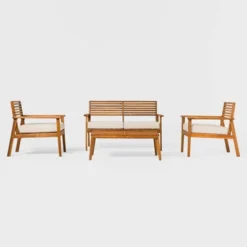 Saracina Home 4pc Mid-Century Modern Slatted Acacia Outdoor Patio Conversation Furniture Set -Crosley Shop GUEST c4d7d1d2 081c 481c b87f 5213fd61bac6