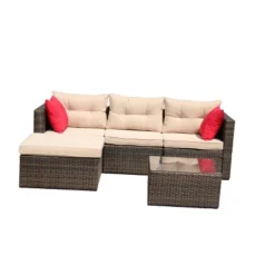5pc Wicker Patio Sectional Seating Set With Shallow Cushions - Brown - GODEER -Crosley Shop GUEST c6d15b96 8e8c 47f3 8586 9431a15627e3