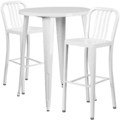 Flash Furniture Commercial Grade 30" Round Metal Indoor-Outdoor Bar Table Set With 2 Vertical Slat Back Stools -Crosley Shop GUEST c71f1229 3485 48e9 9ea8 c07578bbf79e