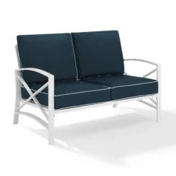 Kaplan Loveseat White/Navy - Crosley
