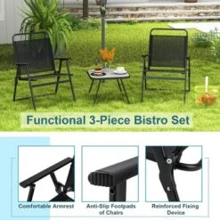 Costway 3pcs Patio Folding Conversation Chairs&Table Heavy-Duty Metal Outdoor Portable -Crosley Shop GUEST c9c573be f51e 40cc 9857 c02ae0d5994c